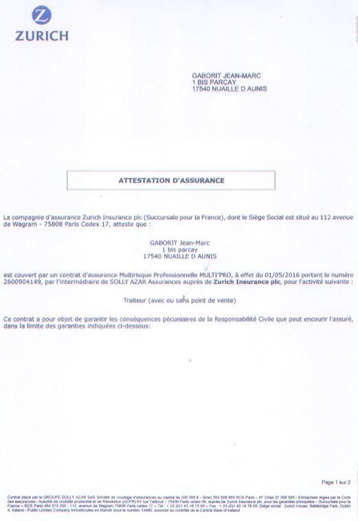Attestation d'assurance RC.